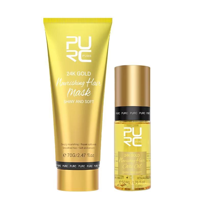 

Набор для ухода за волосами PURC 24K Gold, питательная маска и масло для ухода за волосами, разглаживающее, блестящее, восстанавливающее, сухое, поврежденное, вьющееся лечение волос жёлтый