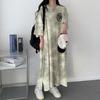 Korean Retro Tie-Dye Letter Print Slimming Casual Mid-Length T-Shirt Dress