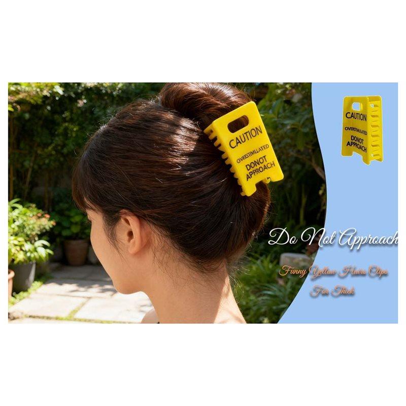 Fresh Friends 2PCS Funny Yellow For Thick Hair Warning Clip Overstimulated Caution Sign, Gag Gift For Women Hair Claw Clip