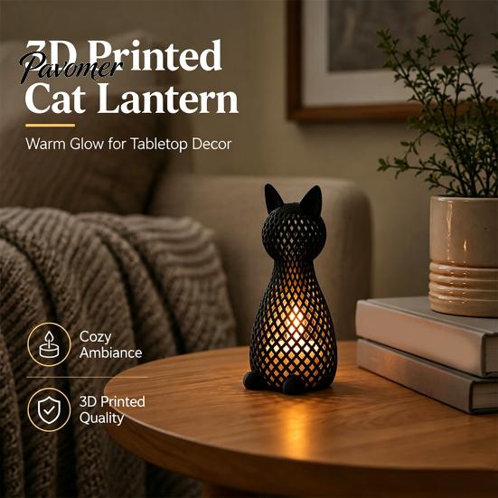 Modern Animal Light Hollow Mesh Cat Table Lamp, 3D Printed Kitten Night Light, Nursery Bedside Desk Lamp for Bedroom Living Room Home Decor