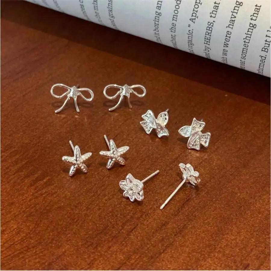 

Exquisite And Small Mini Earrings Set One-Week Combination Niche Silver Pin Earrings Light Luxury High-Level Small Earrings Simp United States