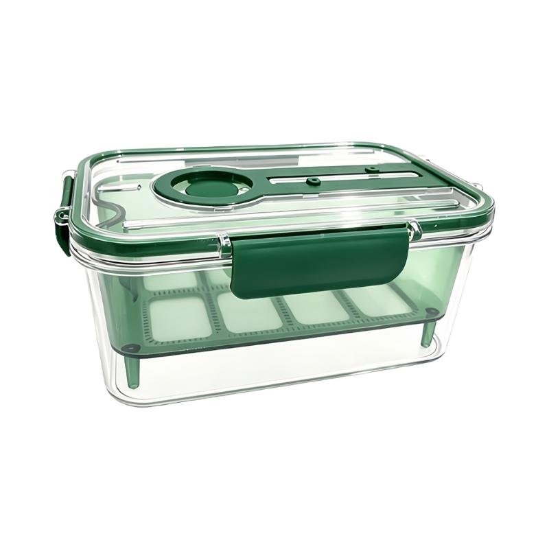 Vegetable Storage Box with Inner Drain Basket and Clip Lid for Washing, Draining, and Organized Fridge Prep Area