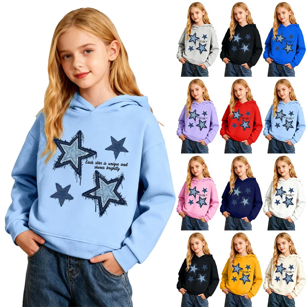 Boys Girls Casual Pullover Hoodie with Star and Letter Print for Sports and Daily Wear