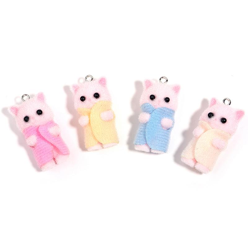 Kawaii 3D Flocking Cat Charm Cute Cartoon Cat Ornament Earring Keychain Pendant Accessories Diy Crafts Jewelry Make