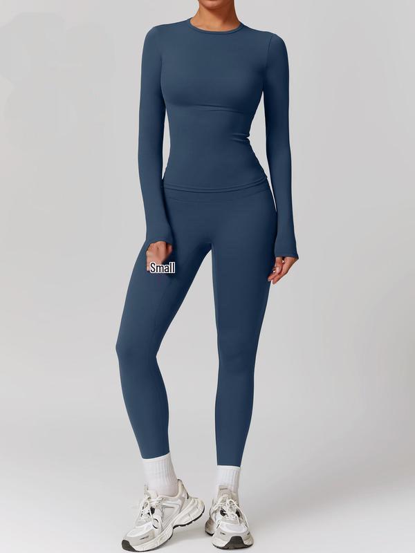 Elastic Brushed Yoga Set: Quick-Dry Fitness Wear with Long-Sleeve Top and Running Pants, Perfect for Spring/Autumn.