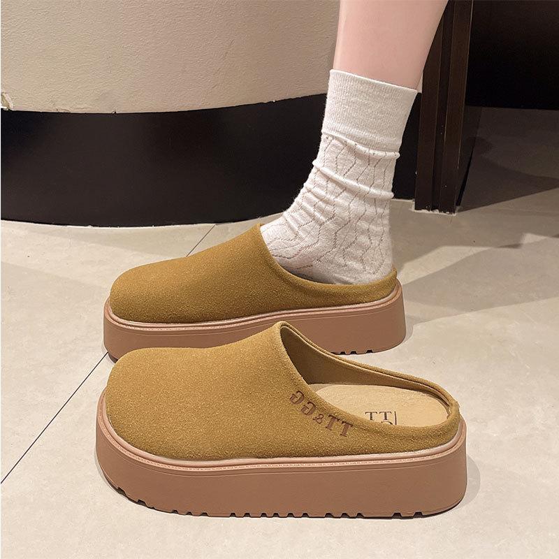 Thick bottom heightening bag head slippers women's 2025 new casual versatile retro lazy outer wear muffin Muller Birkentow