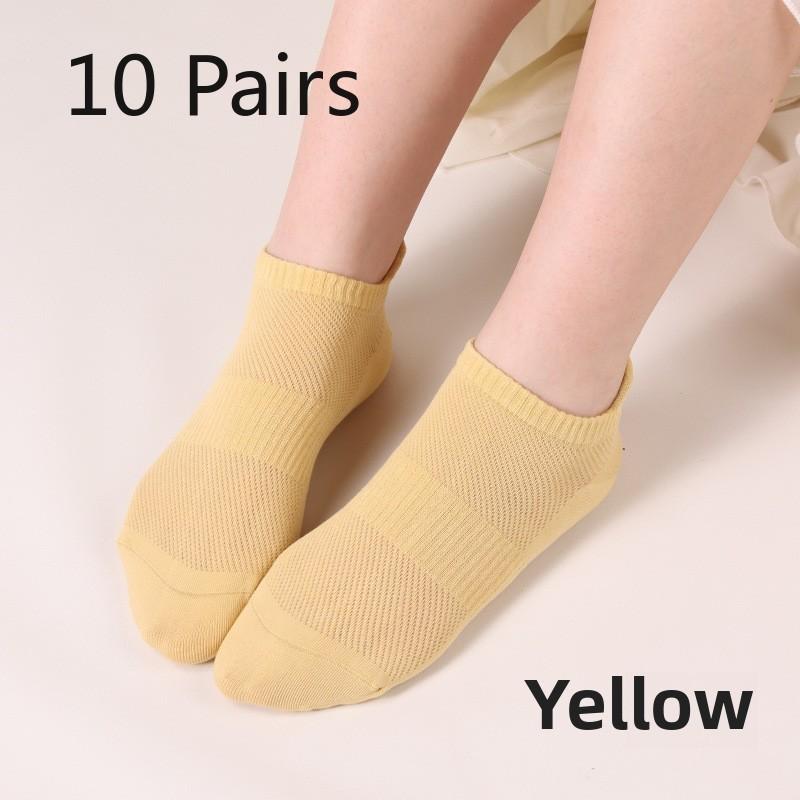 10 Pairs  Women's Spring and Summer Antibacterial Breathable Anti-ball Mesh Mesh Women's Boat Socks Tight-knit Socks