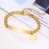 Stainless Steel Silver Color Bracelet Smooth Blank Bar With Heart Pendant Trendy Wrist Valentines Day Gift Jewelry