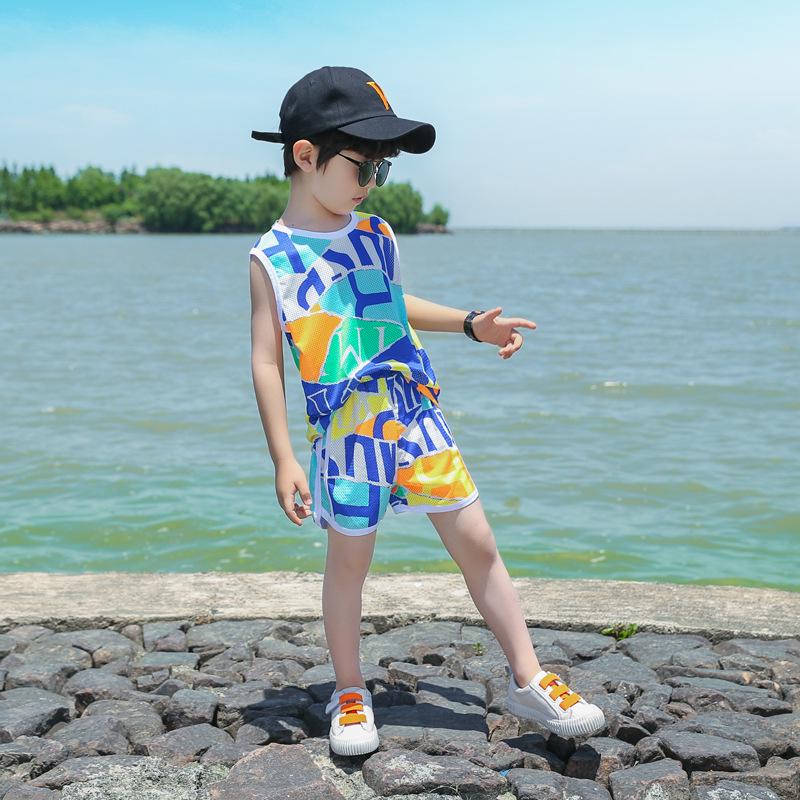 Children's Quick-Dry Summer Sleeveless Set: Boys' Home Wear & Girls' Mesh Tank Top