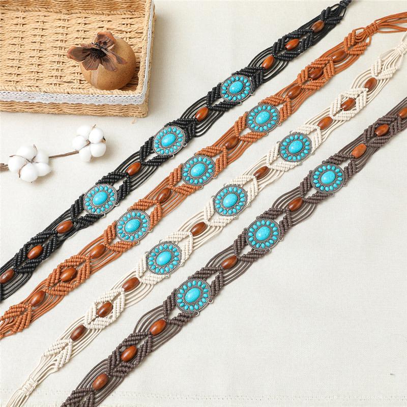 Ethnic Style Women's Belt, European and American Style DIY Knitted Hanfu Belt, Acrylic Turquoise Knitted Women's Waist Chain