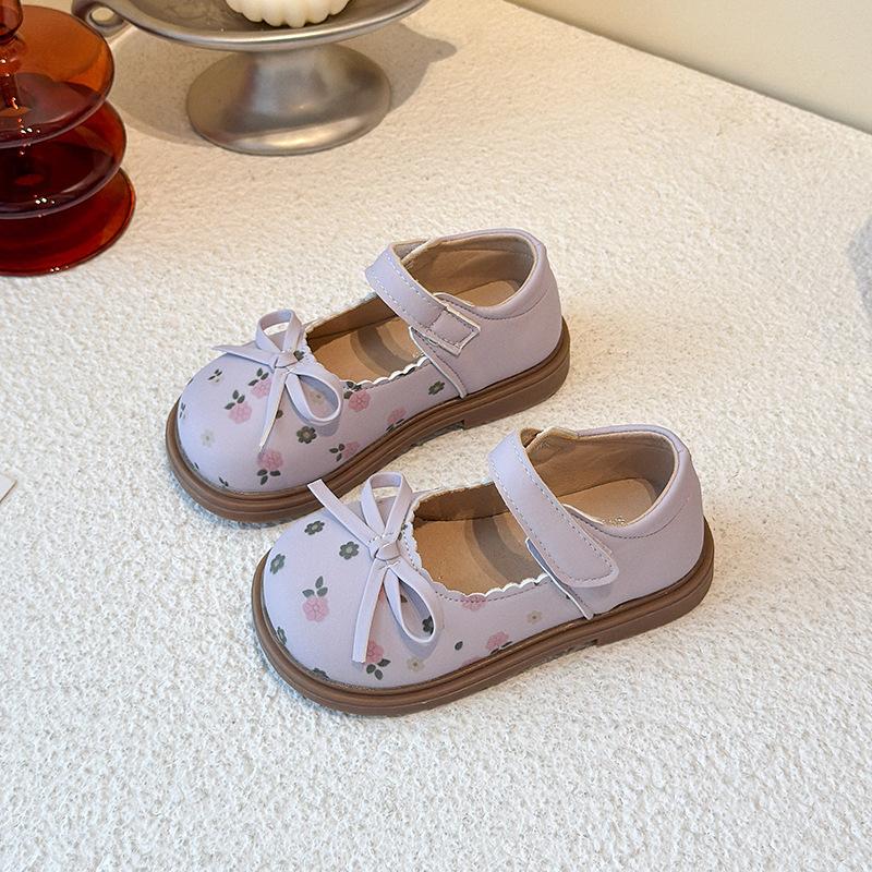 Girls princess shoes sweet floral small leather shoes 2025 new children's shallow mouth single shoes baby girl Mary Jane shoes tide