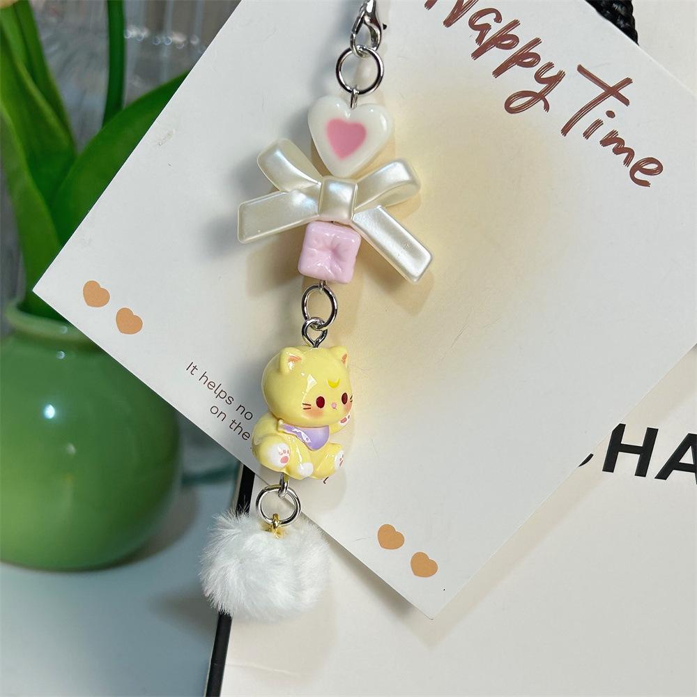 Furry Cute Cartoon Short Phone Charm for Girl Kawaii Cartoon Kitten Keychain Phone Lanyard Earphone Pendant Phone Accessories