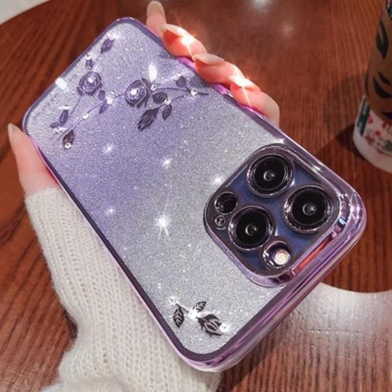 

Подходит для Apple 17 Бессмертный Цветок Мобильный Чехол Блестящие Стразы iPhone 16 ProMax Гальваническое Покрытие Противоударный 15 Защитный Чехол iPhone12promax