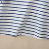 ZANZEA Women Casual Round Neck 3/4 Sleeve Loose Stripe Blouse