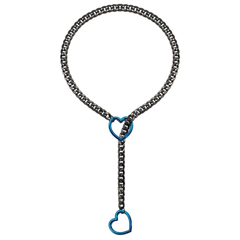 Verstelbare Roestvrijstalen Cubaanse Schakel Ketting Met Hartvormige O-Ring - Punk Rock Stijl Mooi Voor Dagelijks En Feestelijk Gebruik gray