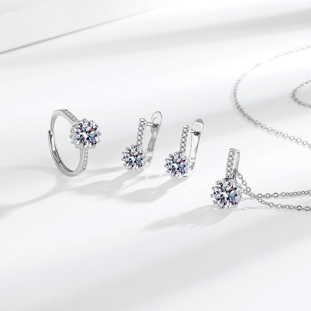 2026 Европейский и Американский Классический Простой S925 Грибной Пряжка Инкрустированный Цирконом Кольцо Ожерелье Серьги Набор Украшений 45CM