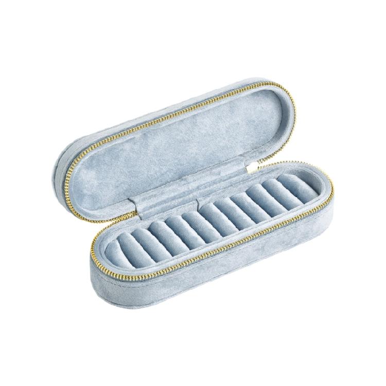 Portable Plush Jewelry Storage Box with Multiple Sections Compact Plush Jewelry Case with Zippers for Safekeeping синий