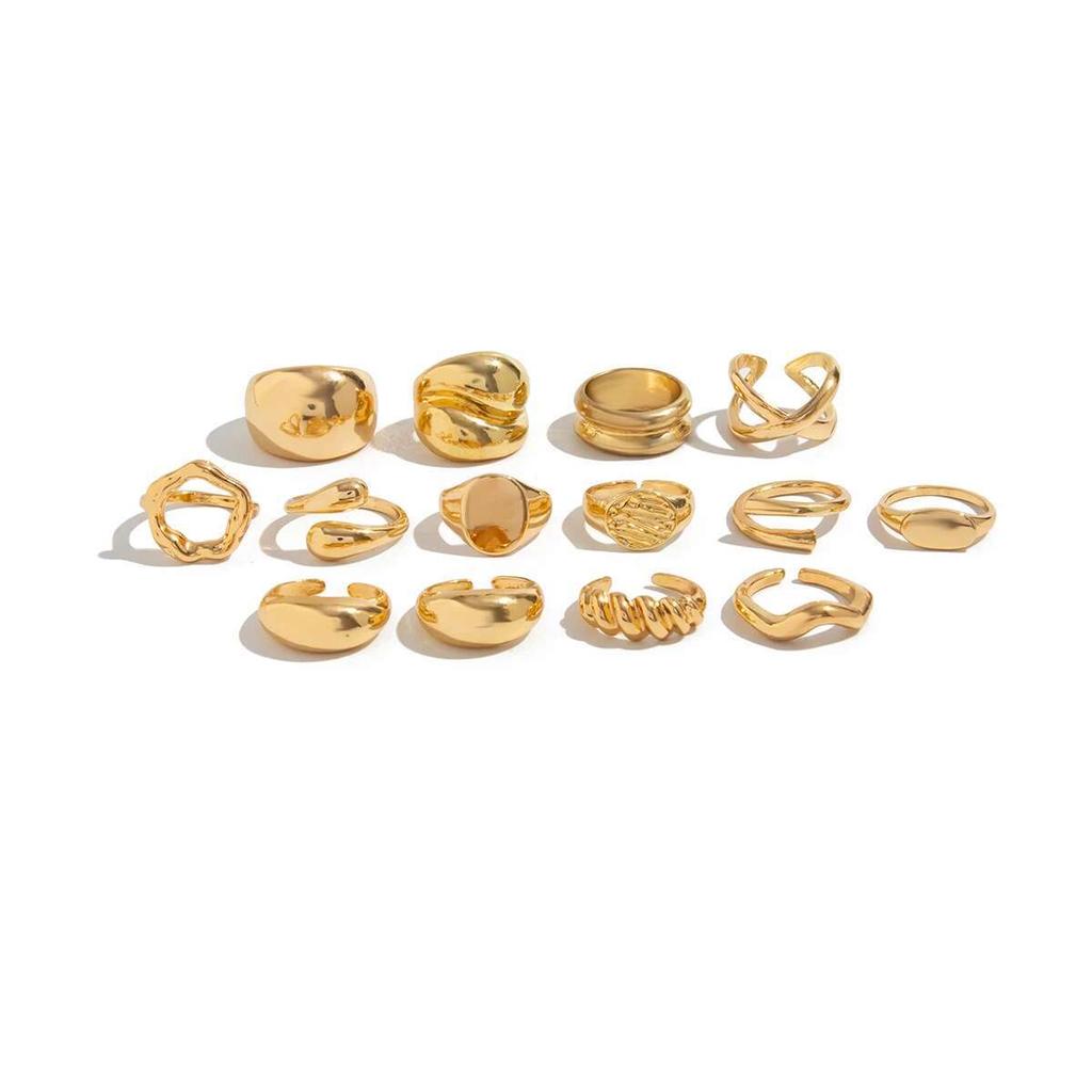 PuRui 14 Stück/Set Retro Kreative Silberfarbene Ringe für Damen Herren Gothic Chunky Dicke Hohlringe Finger Offen Verstellbarer Schmuck