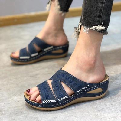 Women's Shoes Hollow Embroidered Fashion Wedge Heel Sandals and Slippers Women's Large Size Fish Mouth Thick Sole Slippers