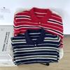 Men's Autumn/Winter High-End Retro Polo Collar Striped Mink Fur Sweater
