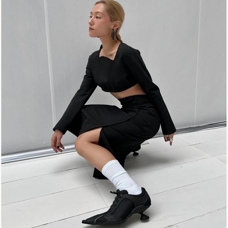 Fashion 2025 Spring Black Pointed-toe Sporty High Sneaker Heels Women's Mesh Boxing Casual Shoes Brand Design Fashion Sexy Shoes