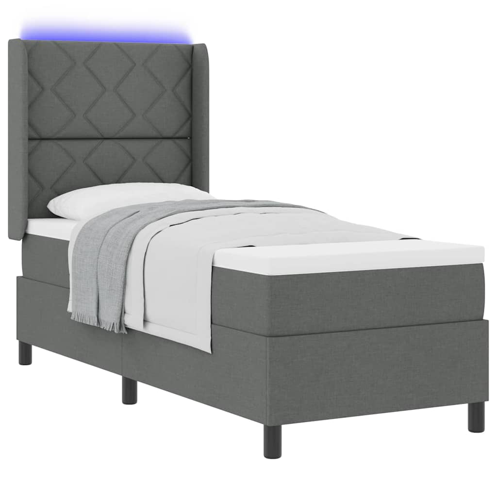 LED Boxspring Bed with Headboard Dark Grey 80 x 200 cm Fabric