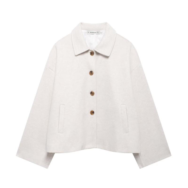 Womens Short Wool Blend Coat Street Style Button Front Shirt Collar Outerwear Fall Winter