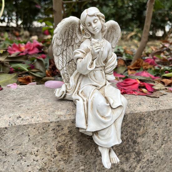Yousheng Retro Winged Angel Statue, Resin Praying Angel Figurine, Elegant Sitting Angel Sculpture for Outdoor Indoor Garden