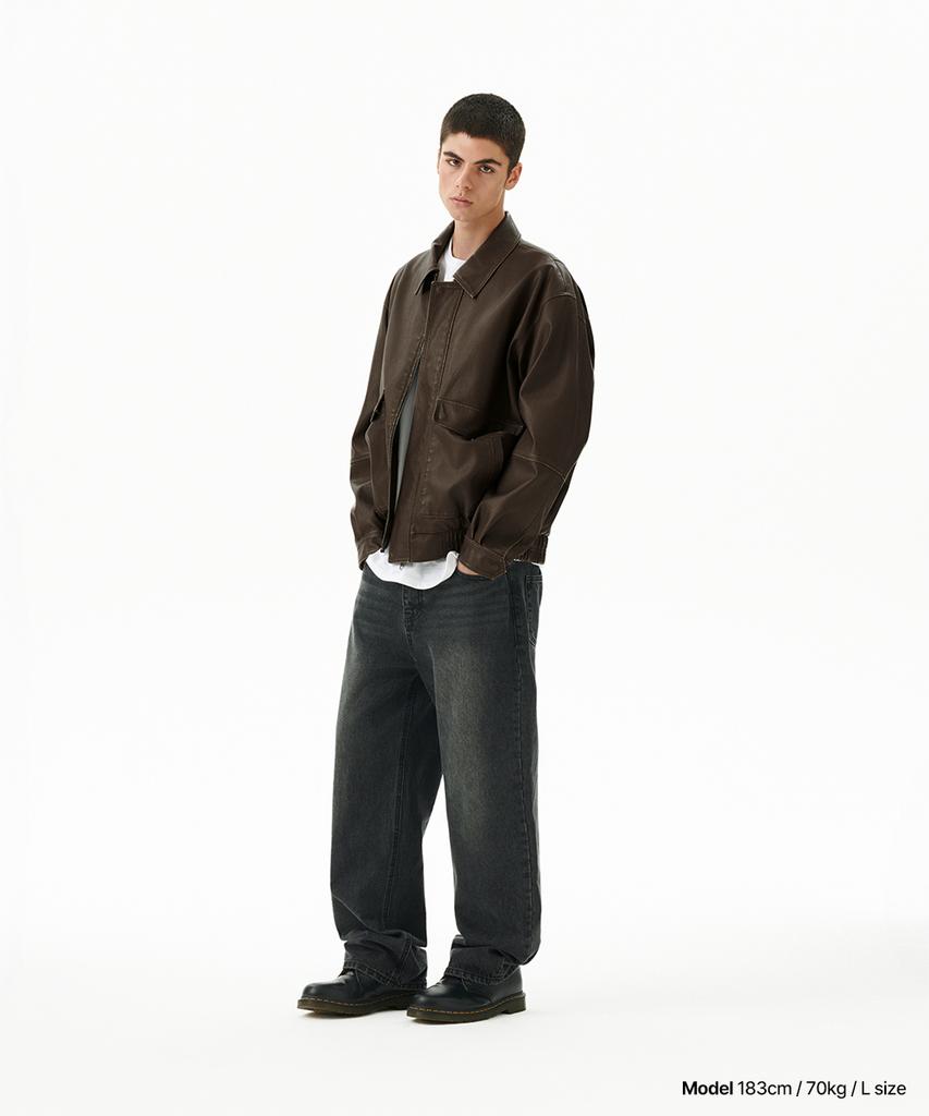 Mahagrid Washed Faux Leather Blouson Brown(Mg2Efmb940A)