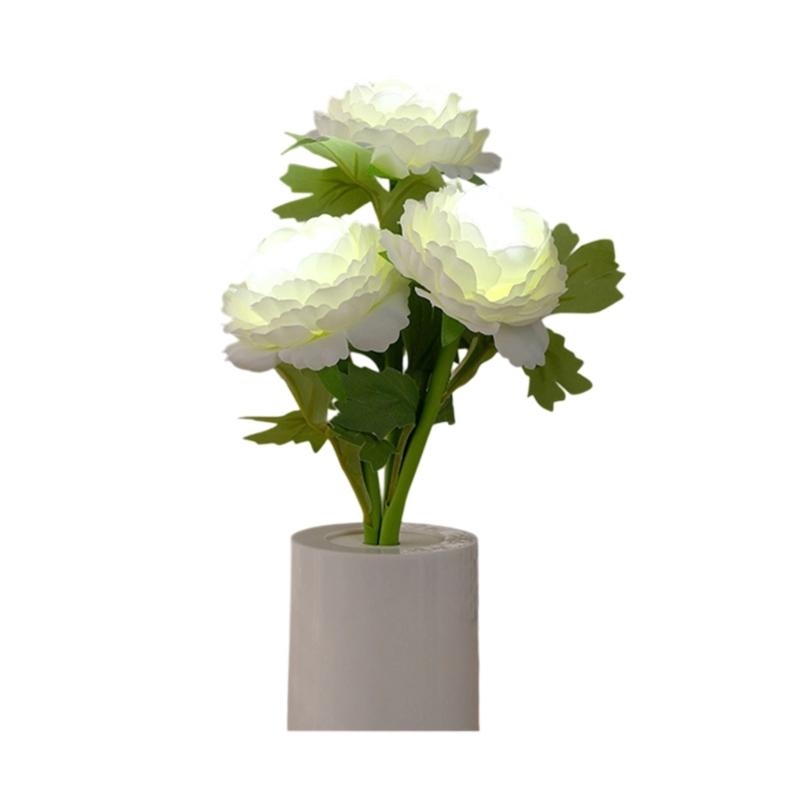 Energy Efficient Peony Shape Nightlight With Realistic Flower Design NonToxic Plastic Bedroom Table Decorations