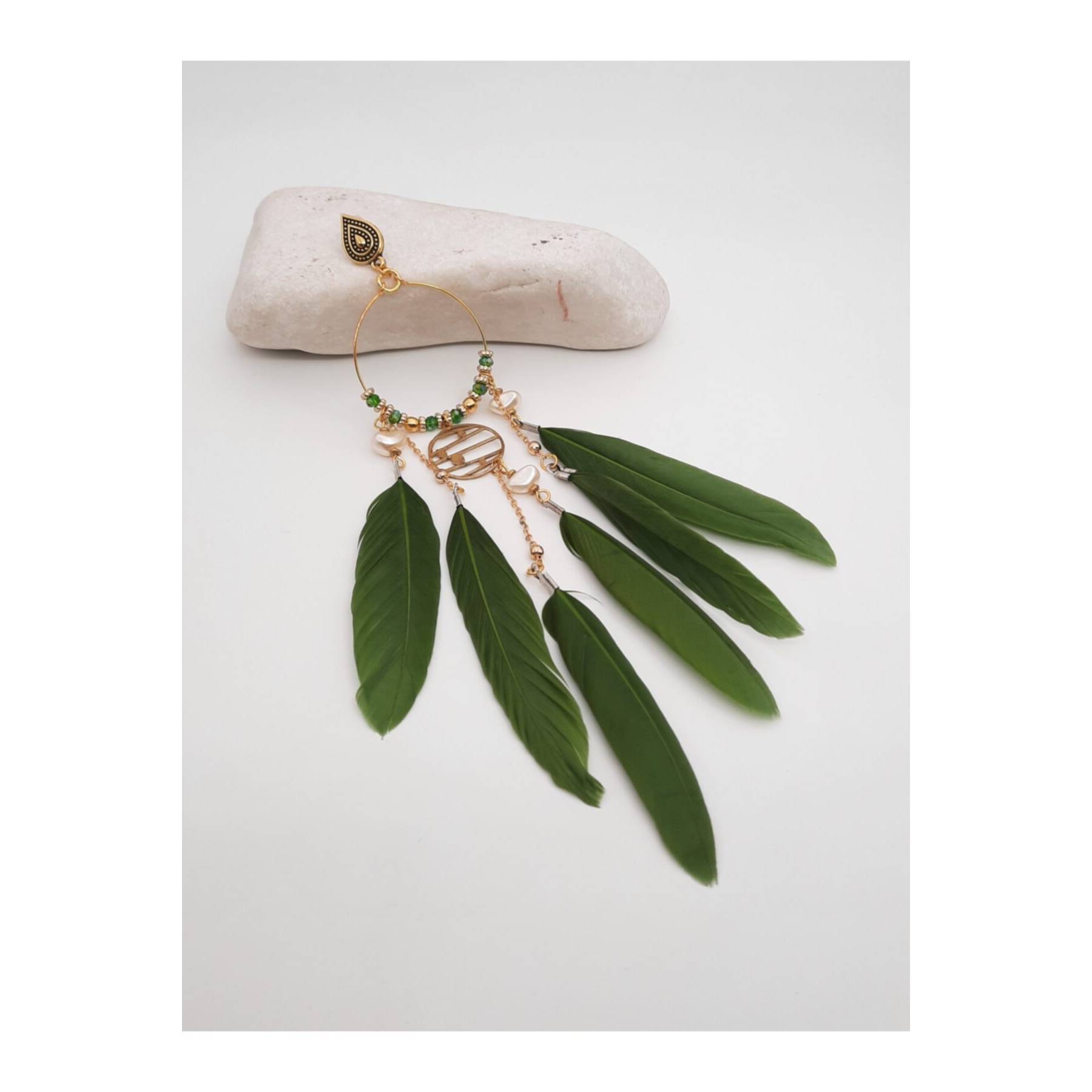 

Одиночные женские серьги из латуни с натуральным пером