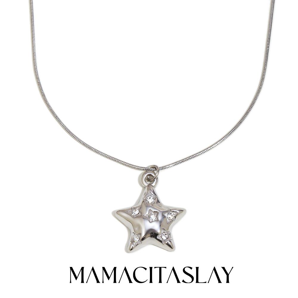 

MamacitaSlay 316L Stainless Steel Zircon Star Pendant Necklace 18K Gold Plated Waterproof Jewelry Women s High Quality Necklace 46cm серебряный