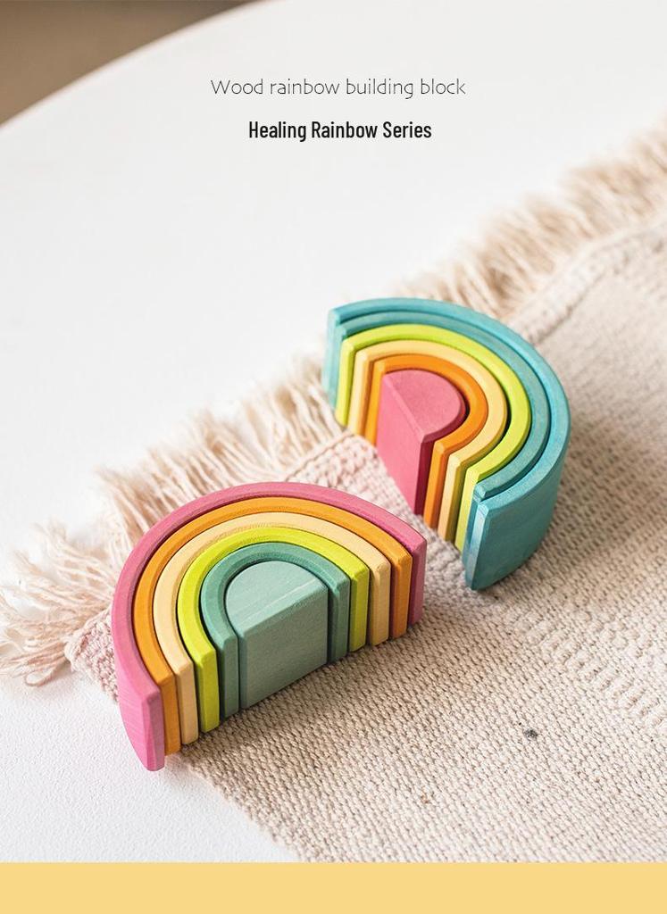 Rainbow Wooden Building Blocks: Early Education Stacking Toy & Children's Room Decor