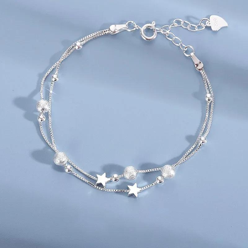 Brățări de Modă din Argint Sterling 925 cu Perle pentru Femei, Coreene de Lux cu Lanț Dublu din Argint cu Perle, Bijuterii de Petrecere, Cadou