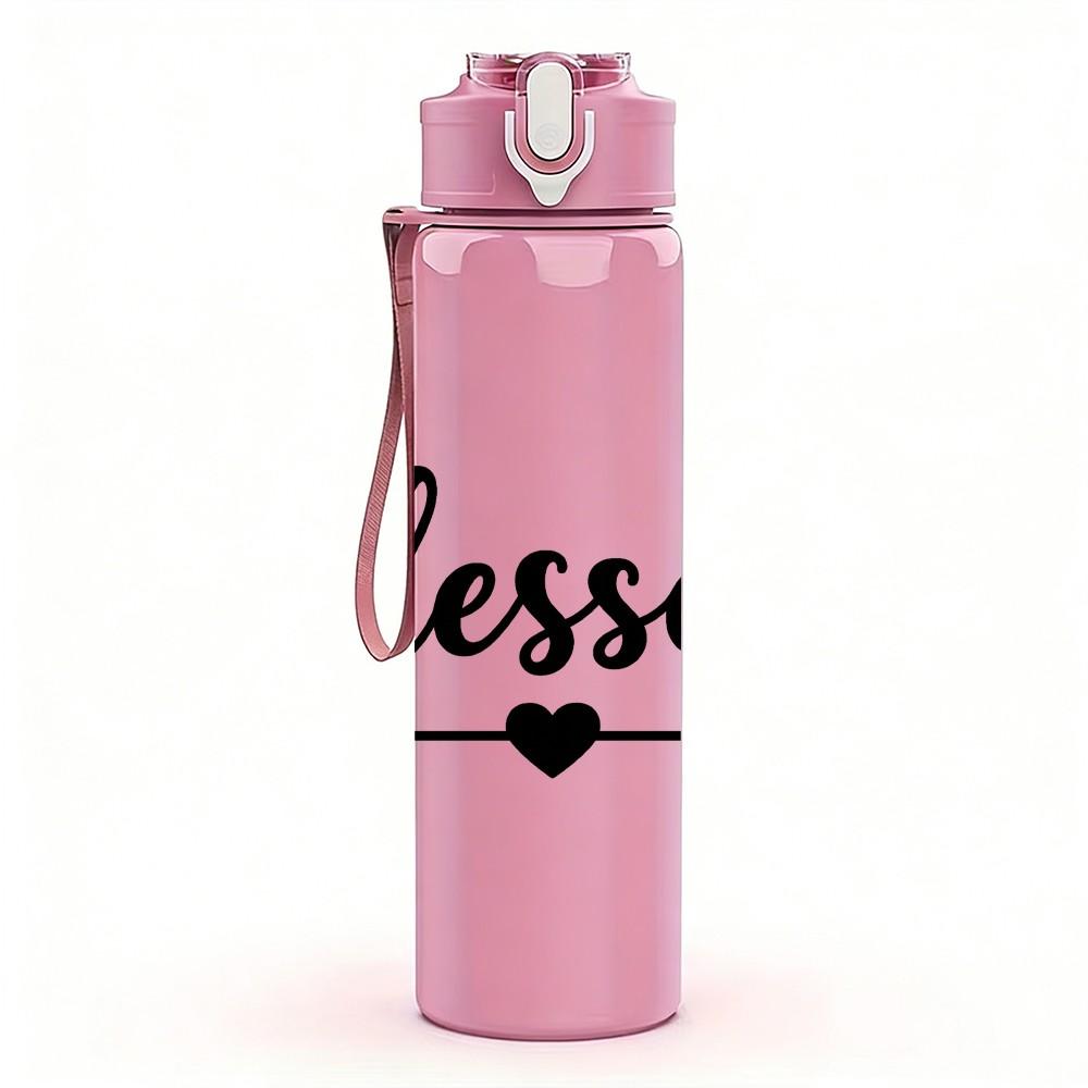 1PC Blessed Arrow Text 750ml Color Plastic Sports Water Bottle Leakproof Flip Straw Lid Suitable for Sports Office Home Use