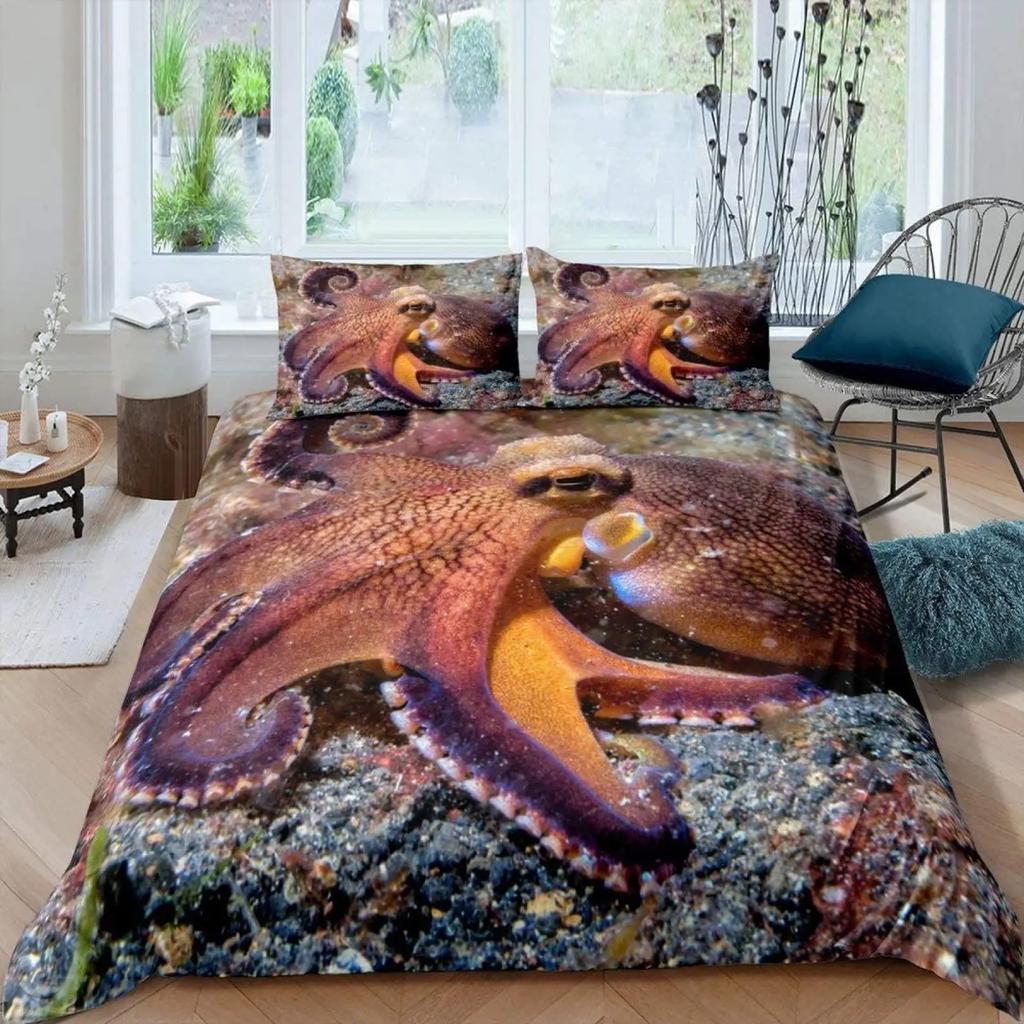Octopus Duvet Cover Set Teal Blue Octopus Tentacles Twin Bedding Set Sealife Ocean Sea Animal Queen King Polyester Quilt Cover