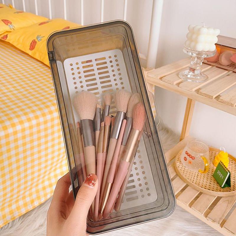 Transparent Makeup Brush Storage Box Dustproof Beauty Egg Lipstick Storage Box With Cover Portable Desktop Storage Bucket