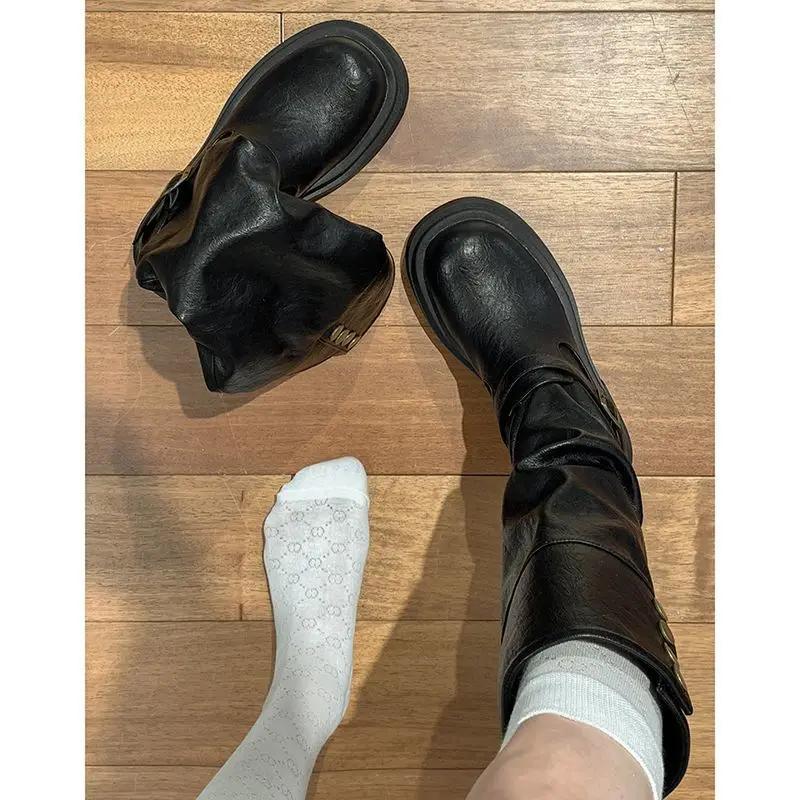 Black High-Top Boots Women'S Autumn Winter Thick Bottom Long Tube Boots Increased Small Short Thick Leg Knight Boots