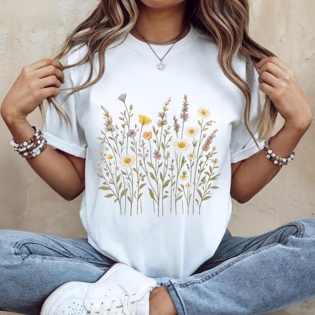 Boho Wildflower Shirt, Botanical Floral Tee, Cottagecore Aesthetic T-Shirt, Minimalist Flower Shirt, Bella Canvas 3001
