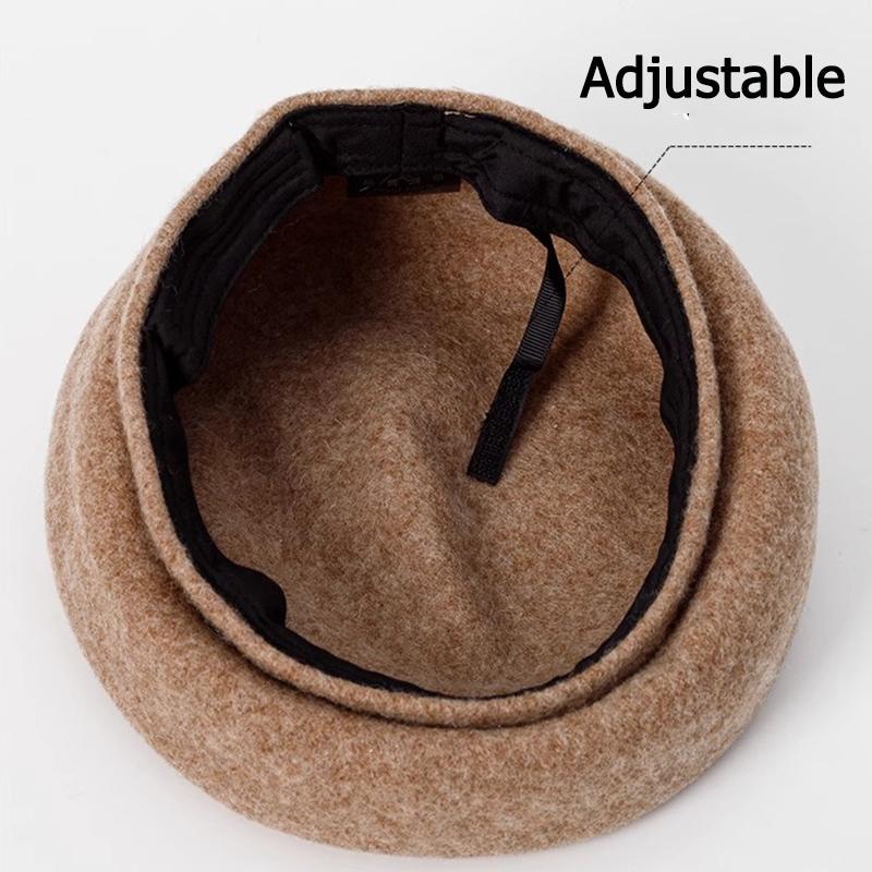 Herfst Wol Achtkantige Schelp Grote Hoofd Ronde Baret Dames Retro Literair Temperament Schildershoed Winter Warm Meisje Casual Hoed
