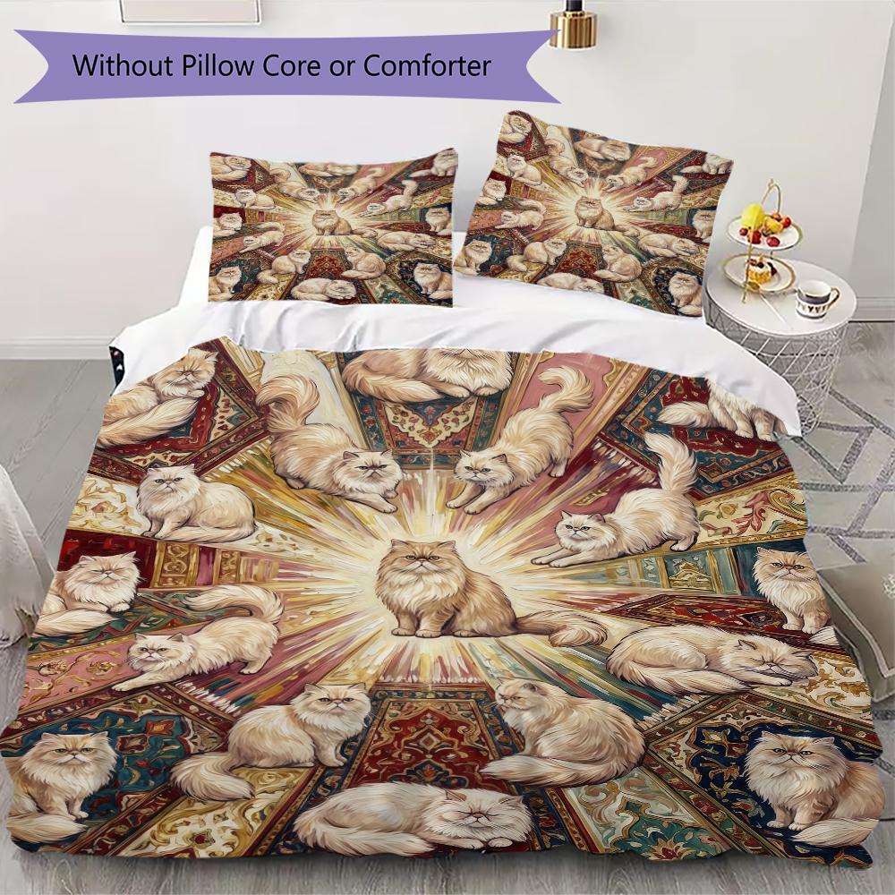 Vibrant Mandala Cats Pattern Bedding uilt Set uilt Cover Pillowcase Home Decoration Birthday Gift (1 * duvet cover + 2 * pillowcase without core)