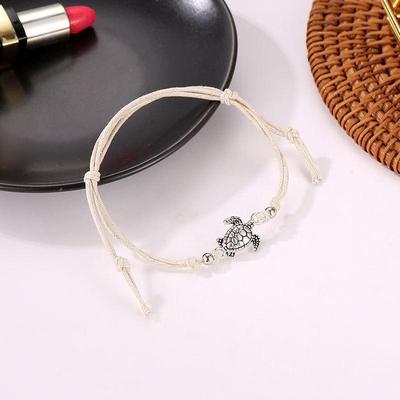 Set Cavigliera e Bracciale Tartaruga in Corda di Cera Retrò in Argento Antico