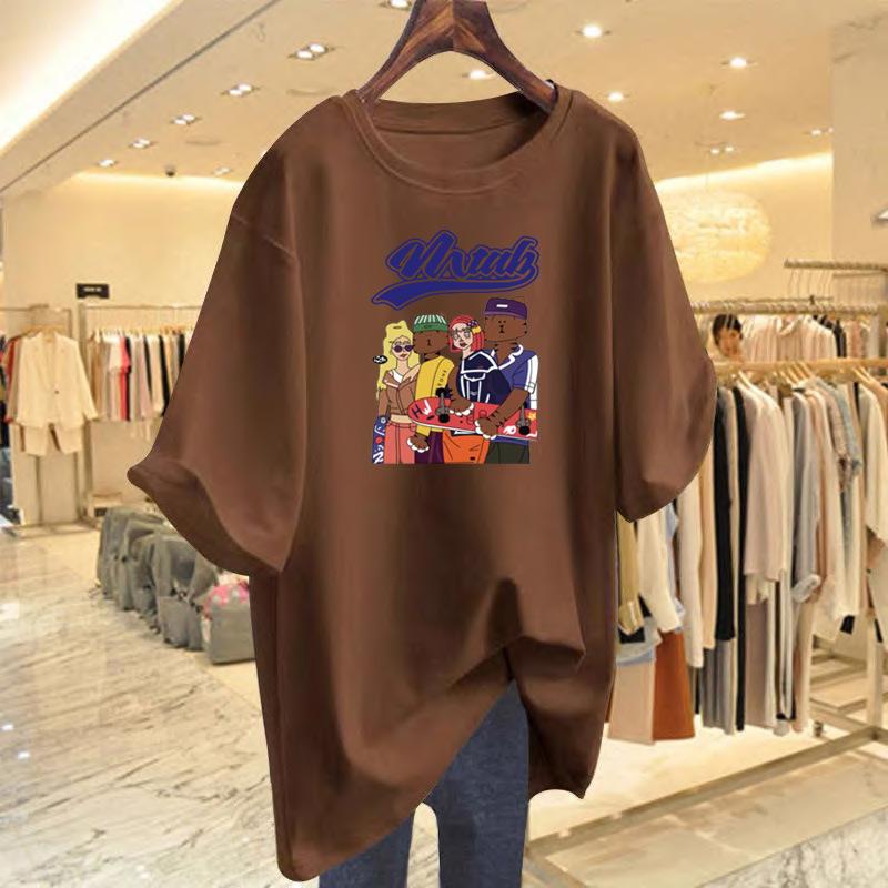 

Cotton short-sleeved T-shirt women s 2025 new summer loose cartoon printing cotton versatile insT-shirt thin XXXL