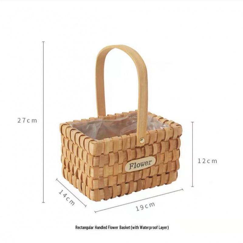 Pastoral-Style Handwoven Rattan Flower Basket - Small Decorative Green Plant Basket