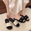 French small fragrant style slippers women's summer wear 2025 new Internet celebrity fashion rhinestone flat bottom beach sandals