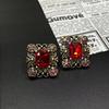Antique Jewelry Vintage Large Ruby Earrings Heavy Industry Palace Style Geometric Square Rhinestone