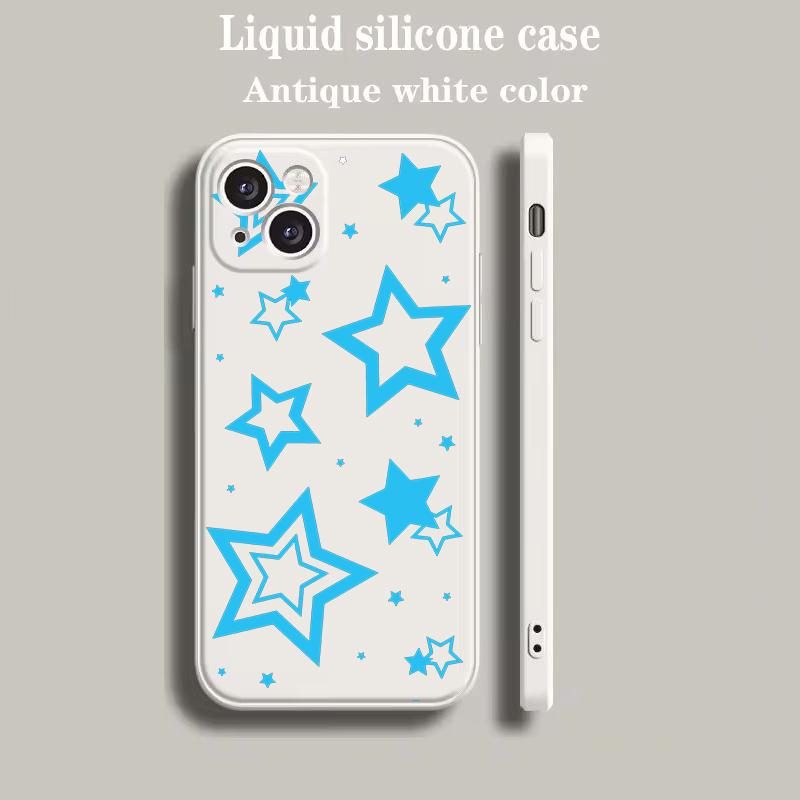 Luxury Color Phone Case For iPhone 18 15 14 13 12 mini 11 Pro Max XS X XR SE 7 8 Plus soft Silicone Beige Cover Style Stars Pattern