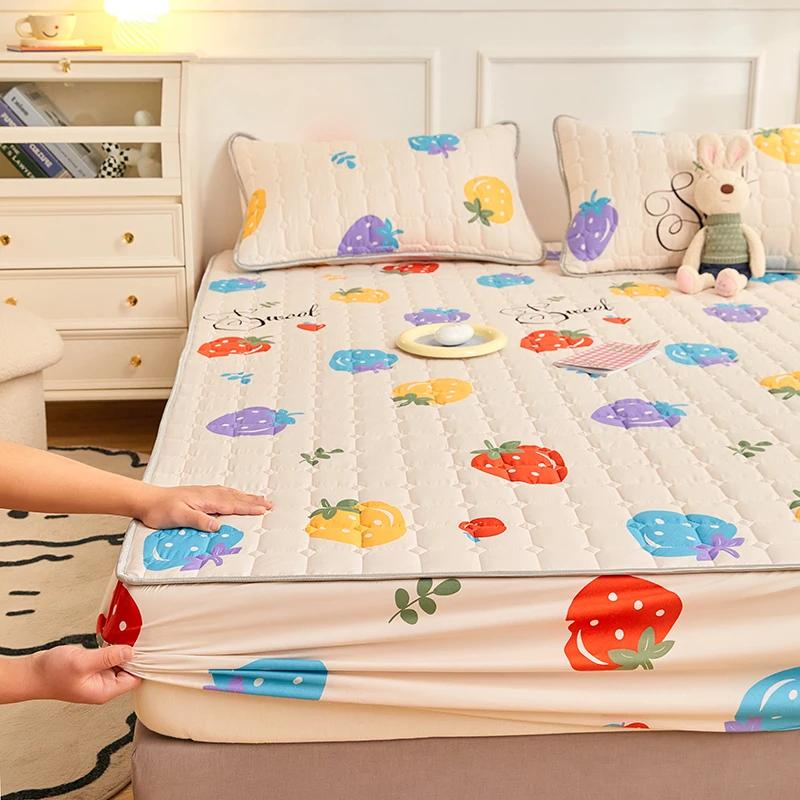 New Thicken Quilted Mattress Cover King Bed Fitted Bed Sheet Anti-Bacteria Mattress Topper Air-Permeable Bed Pad (No Pillowcase)