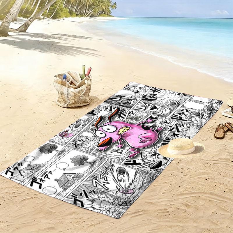 Courage the Cowardly Dog Print Beach Towel, Large Soft Quick Dry Towel for Beach Camping Swimming