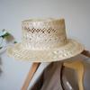 French Elegant Japanese Sisal Hollow Grass Woven Flat Top Top Top Hat For Men And Women Summer Sunshade Sunscreen Holiday Beach Straw Hat